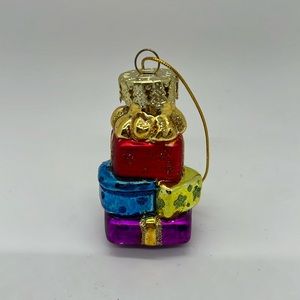 Multicolor Handblown Glass Stack of Gifts Christmas Ornament